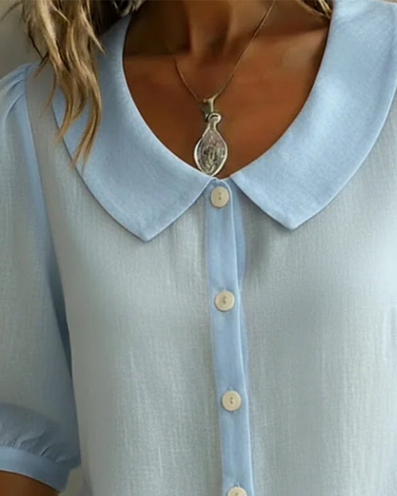 Chemise Coton Manche Moyenne Col Peter Pan