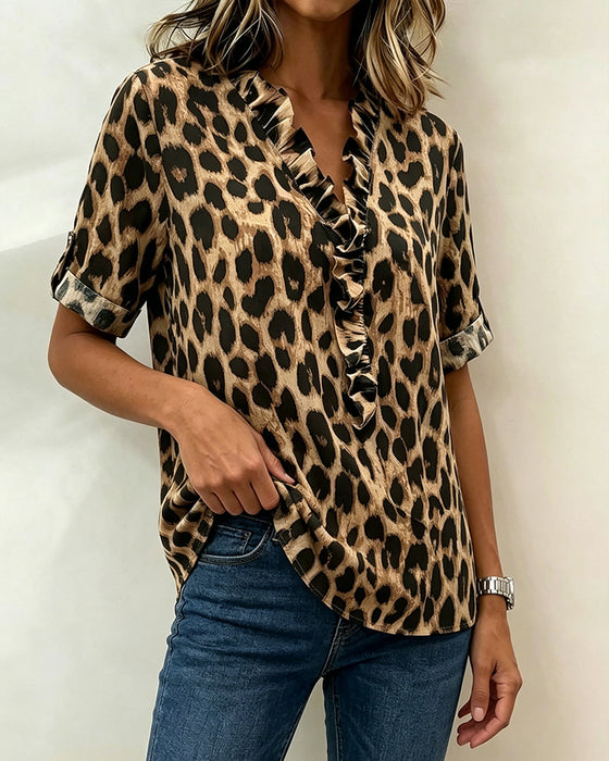 Blouse Classique Imprimé Léopard Volantée