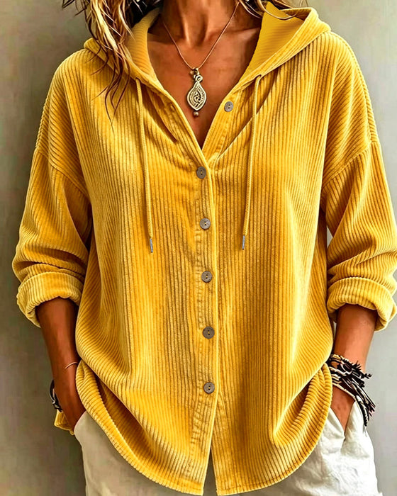 Manteau Capuche Rayé Bouton Cordon De Serrage