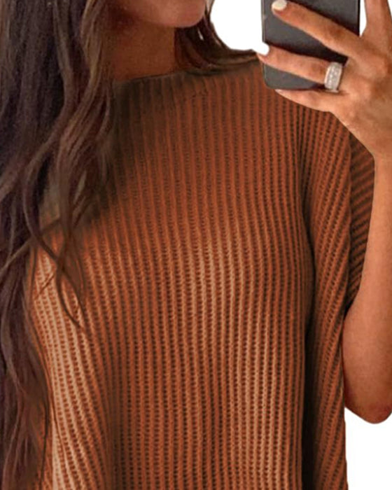 Pull-Over Unie Col Rond Manches Chauve-Souris