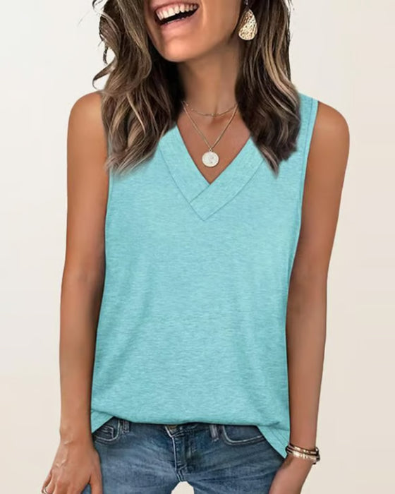 Débardeur T-Shirt Femme Sans Manches Col V Amincissant Coupe Décontractée