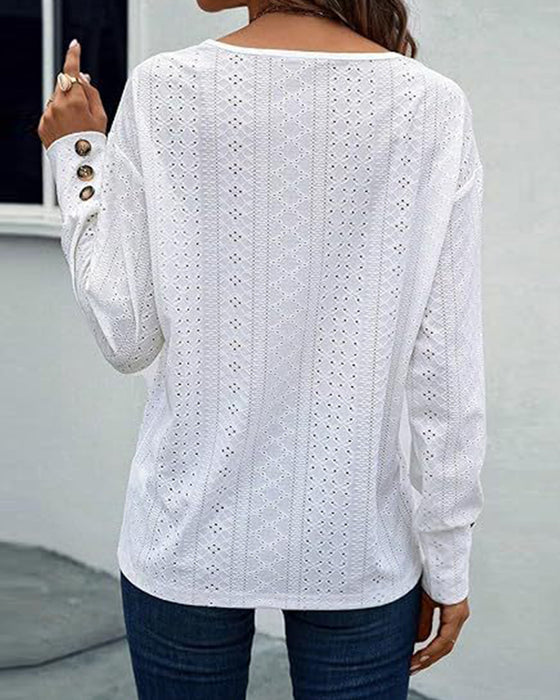 Chemisier décontracté col en V ajouré couleur unie