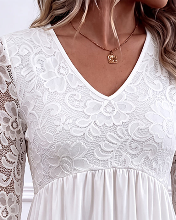 Blouse Dentelle Manche Longue Froncée