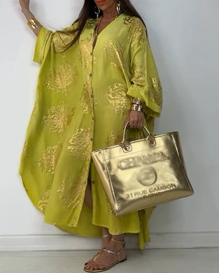 Robe ample boutonnée imprimée à manches longues