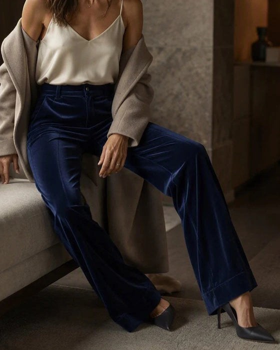 Pantalon Uni Velours Poche Long