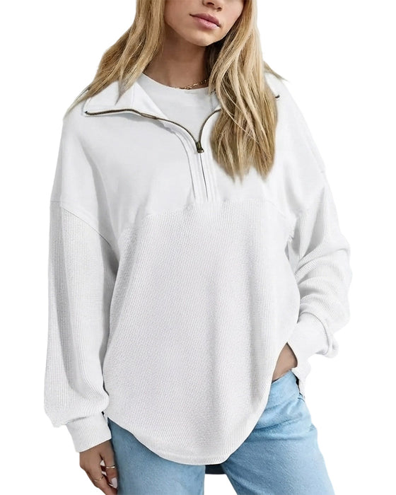 Sweatshirt Demi Fermeture Éclair Gaufré Patchwork