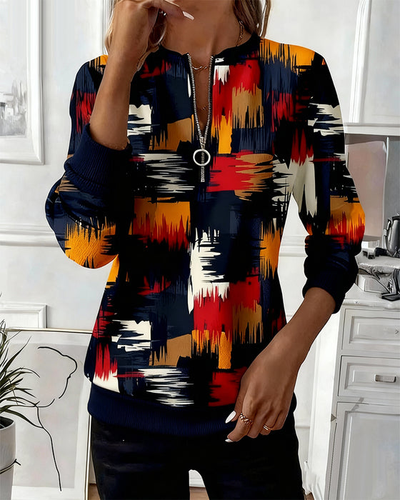 Sweat-shirt décontracté à fermeture éclair et imprimé tendance