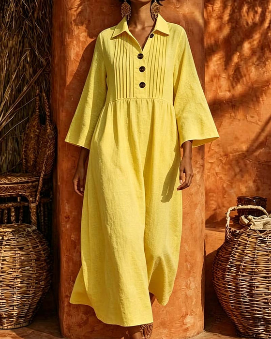 Robe Col Chemise Froncée Manche Longue
