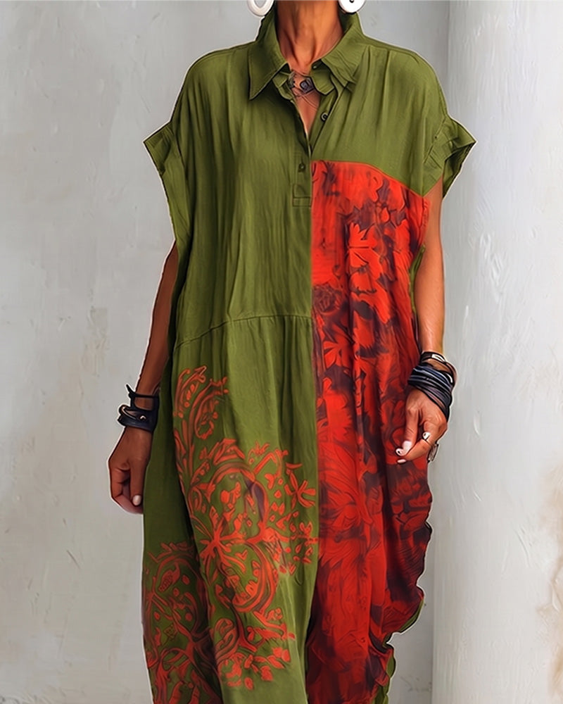 Robe Revers Imprimé Lâche Chemise