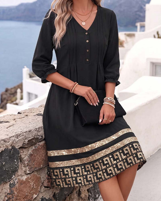 Robe Col-V Imprimée À Manches Volants