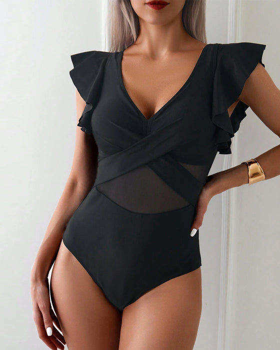 Maillot De Bain Volant En Mesh Une Pièce