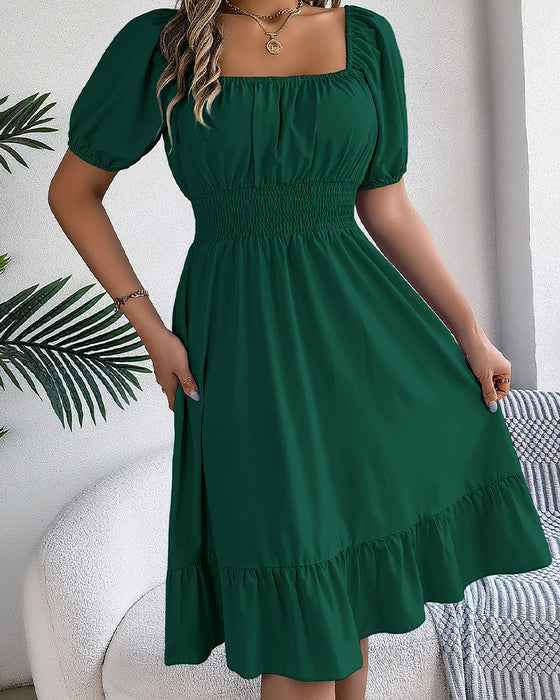 Robe Col Carré Taille Cintrée Volant Ligne A