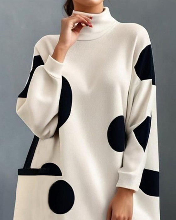 Robe ample élégante à pois avec poche et col montant