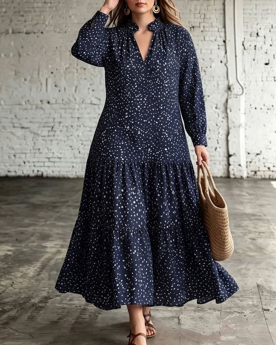Robe Col V Pois Volant Superposé