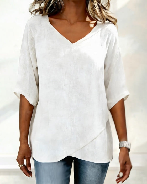 Haut Ourlet Irrégulier Uni Col V