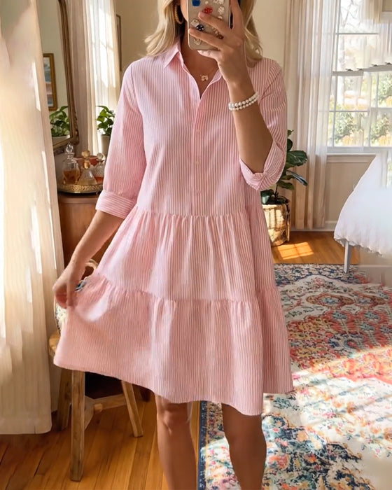 Robe Col De Chemise Rayée Patchwork