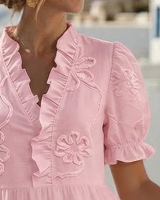 Robe Manche Bouffante Courte Floral