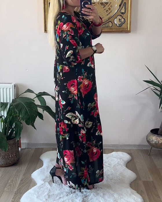 Robe Ample Oversize Col Rond Imprimée