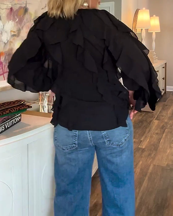 Chemisier Fluide Uni À Volants