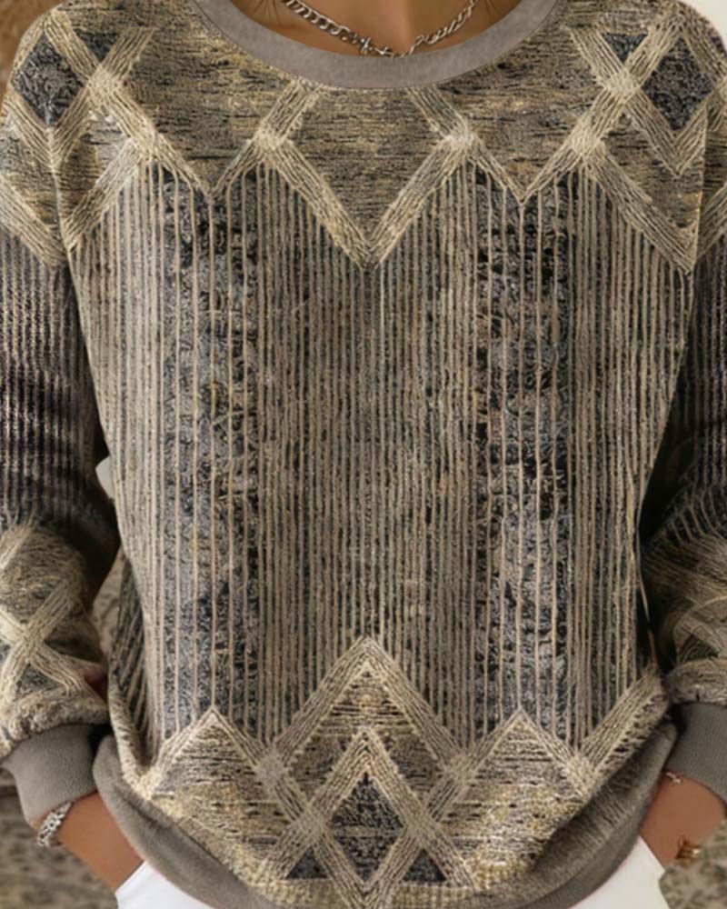 Sweat Shirt Col Rond Imprimé Rétro