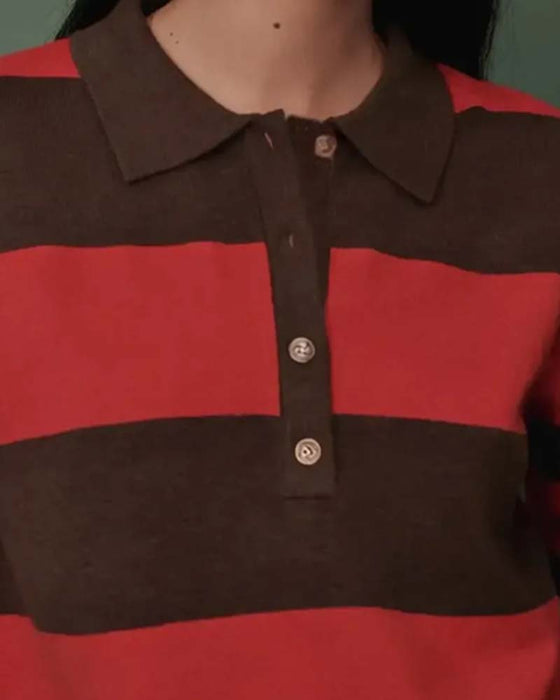 Pullover À Larges Rayons À Boutonnage Revers