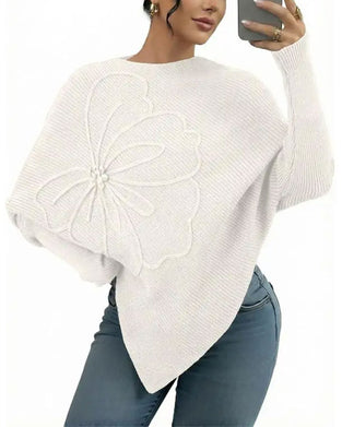 Pullover Élégant Fleuri Irrégulier