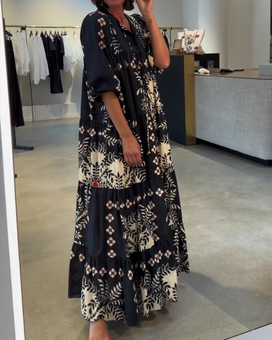 Robe Cravate Florale Jupe Ample Vacances Maxi