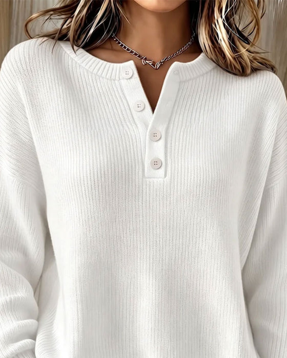 Pull Unie Bouton Décontracté