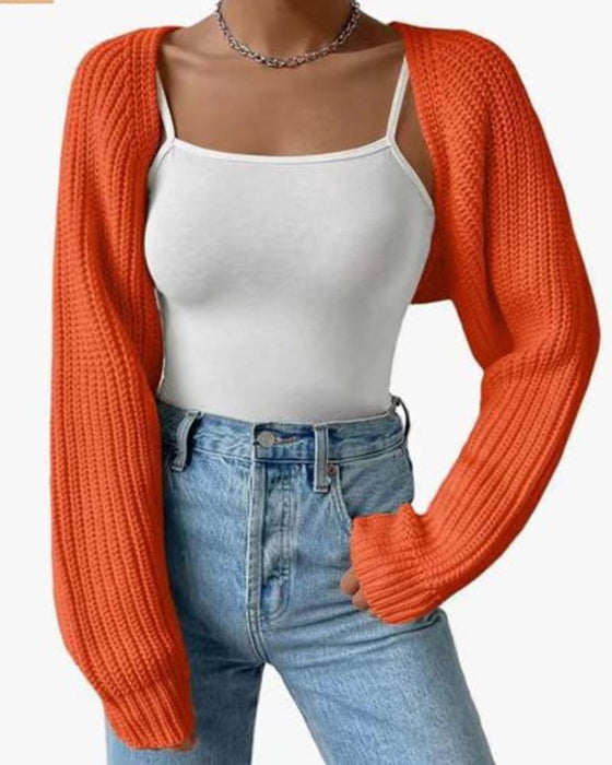 Cardigan Uni Manche Longue Court