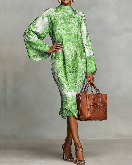 Robe À Col Montant Avec Imprimé Vintage