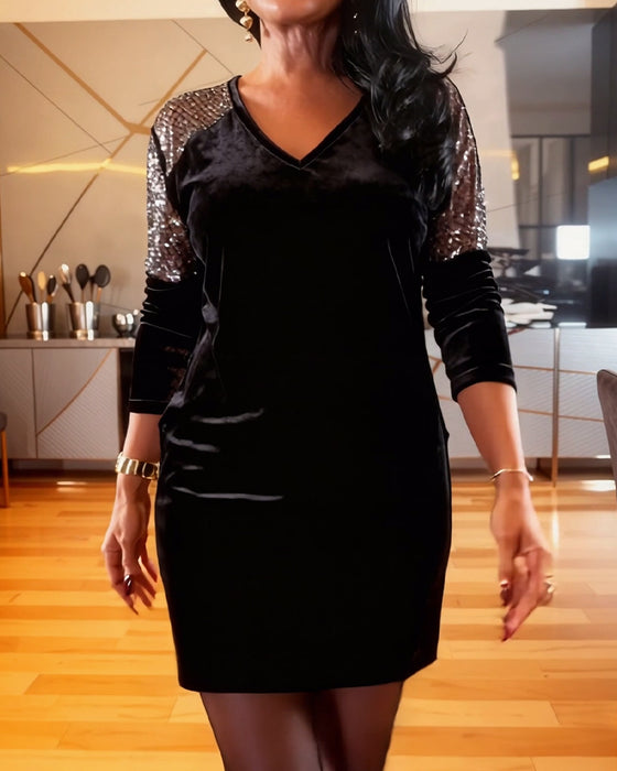 Robe tendance en patchwork de velours à manches longues