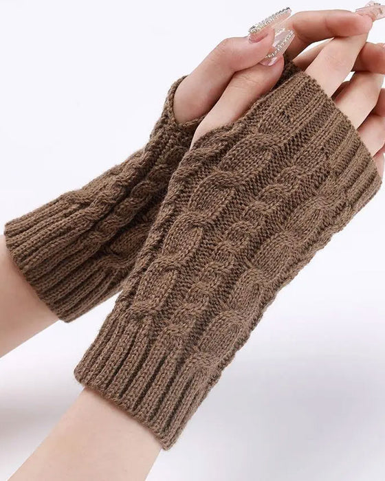 Gants Sans Doigts En Tricot À Câbles
