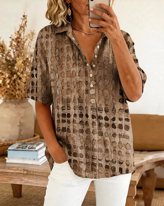 Blouse Imprimé Pois Bouton Demi-Patron