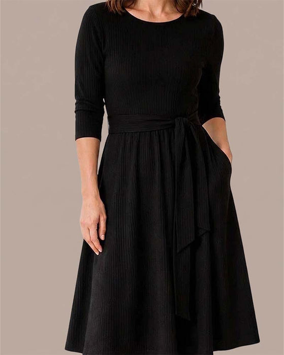 Robe Manche Longue Col Rond A-Ligne