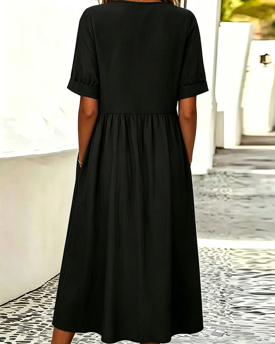Robe Encolure Ronde Manche Courte Couleur Unie