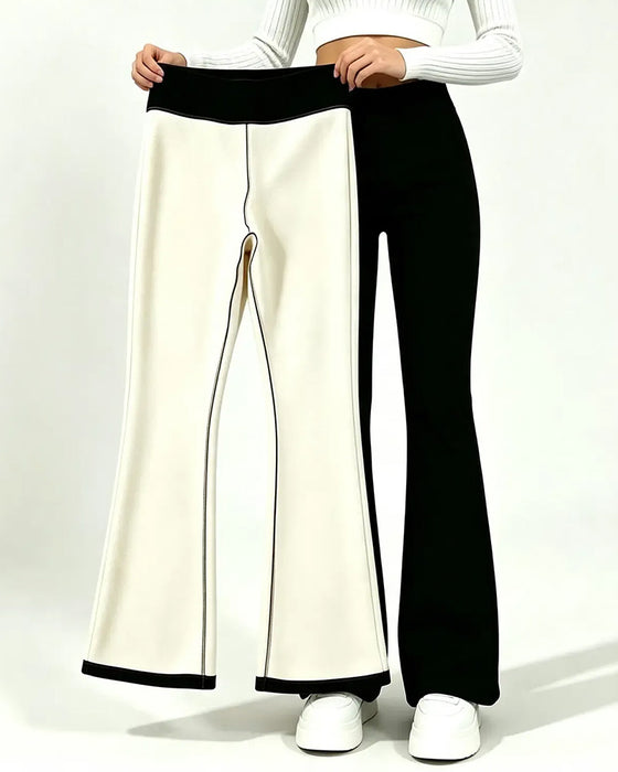 Pantalon Taille Haute Casual Polaire Évasé