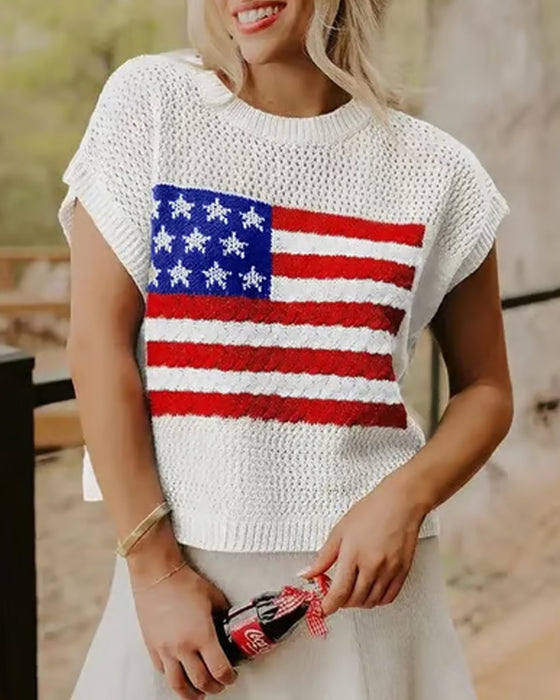 Pullover Motif Drapeau Col Rond