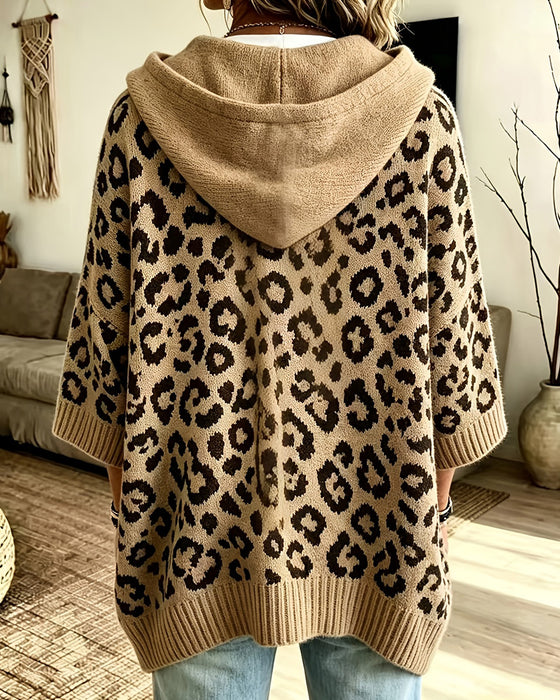 Hoodie Imprimé Léopard Manche-Moyenne Poche
