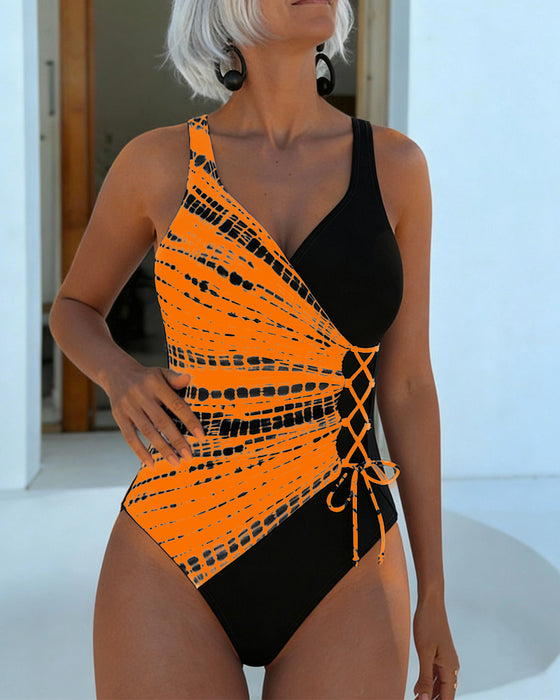 Maillot De Bain Une Pièce Color-Block À Pois