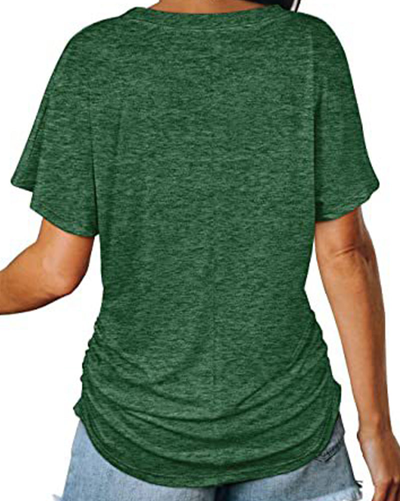 T-Shirt Plissé Uni Col En V