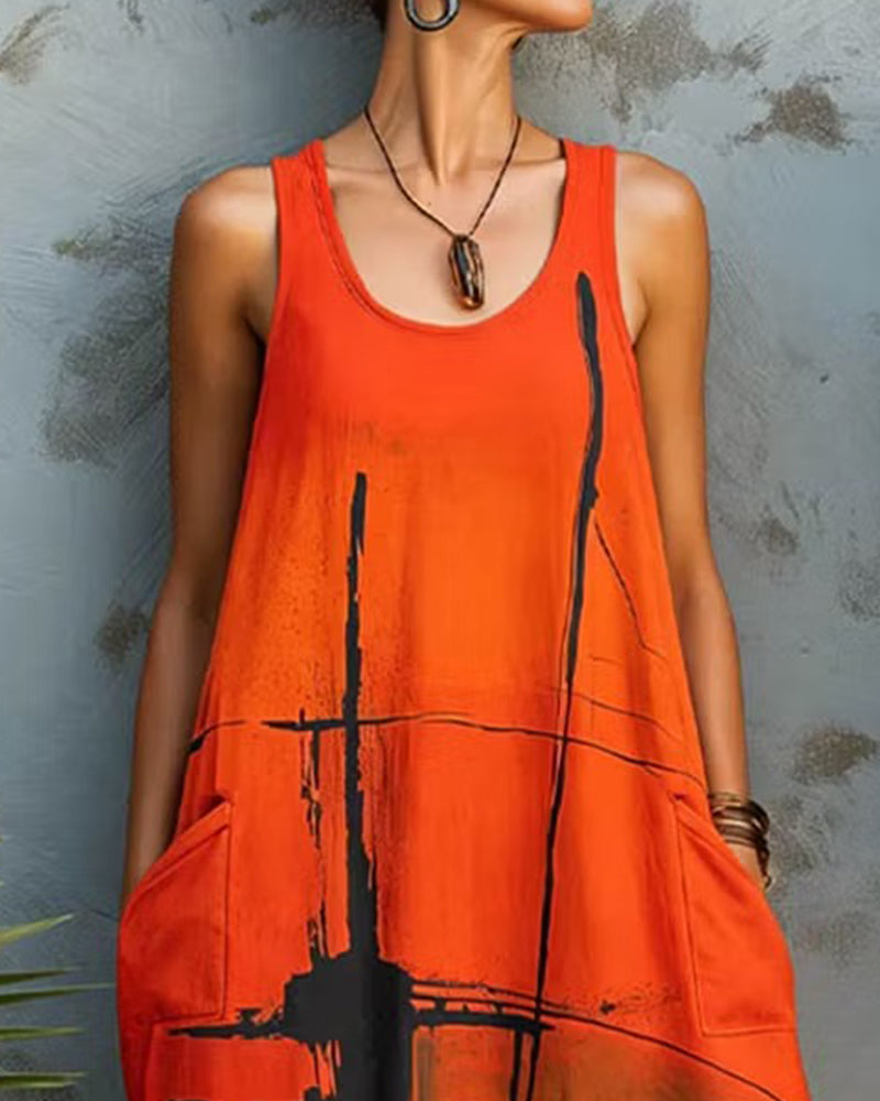 Robe Décontractée Imprimée Sans Manches Longue