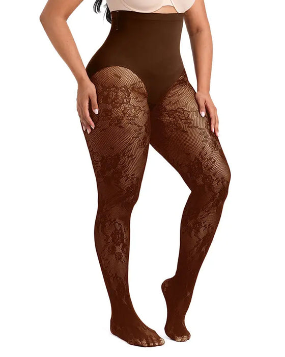 Collant gainant taille haute pour femme avec dentelle florale
