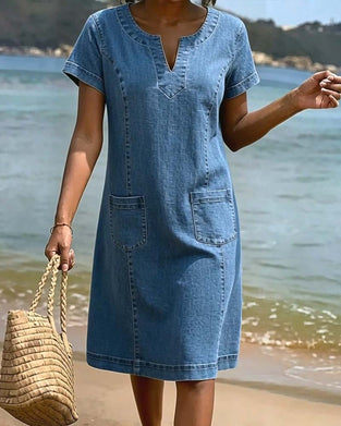 Robe Décontractée Fourreau Poche Petit Col En V