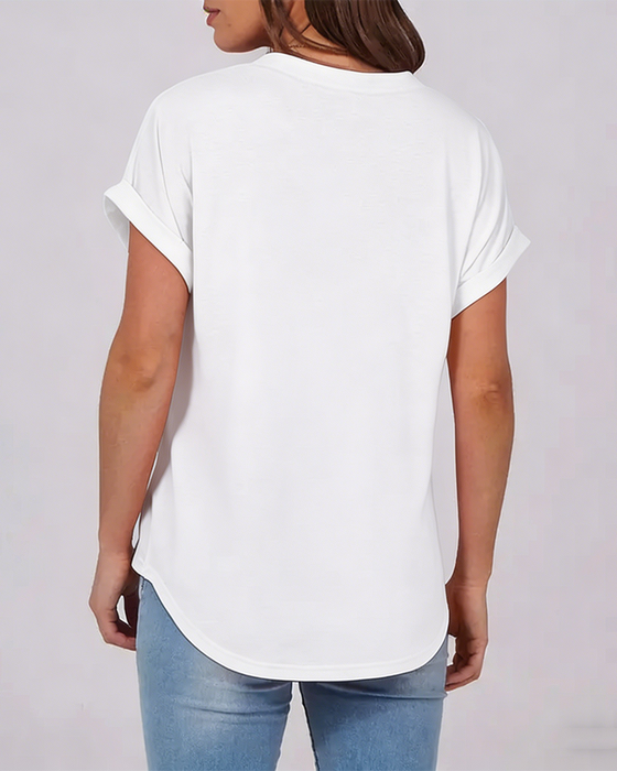 T-Shirt Uni Col V Manches Courtes