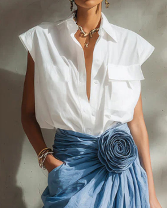 Blouse Mode Sans Manches Unie