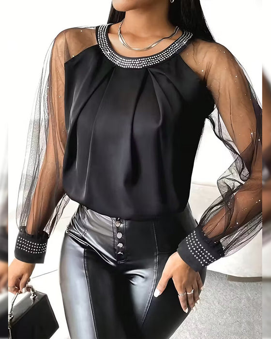 Chemisier Chaud Strass Maille Manche Longue À La Mode