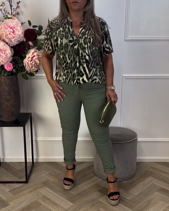 Blouse Tendance Imprimé Léopard Manches Courtes