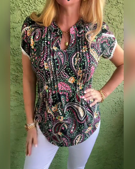 Blouse Manche Pétale Plissée Imprimée