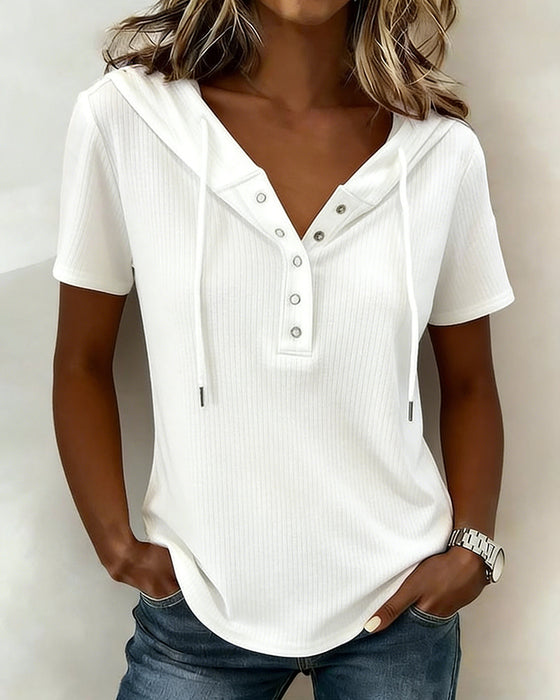 Chemisier Capuche Manches Courtes Henley