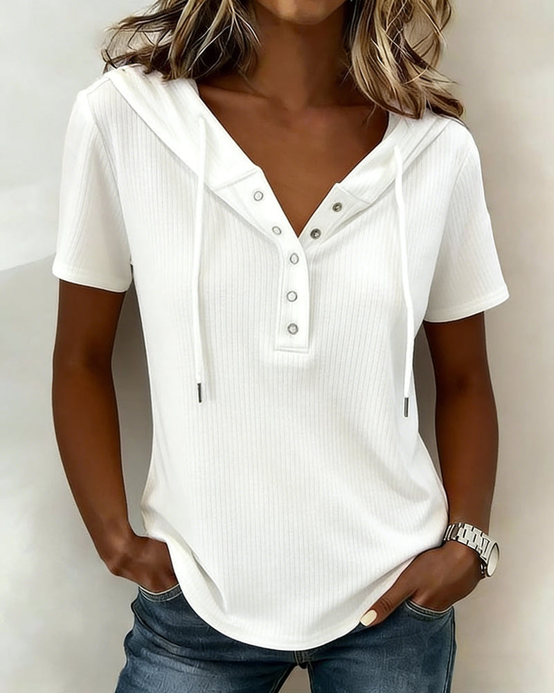 Chemisier Capuche Manches Courtes Henley